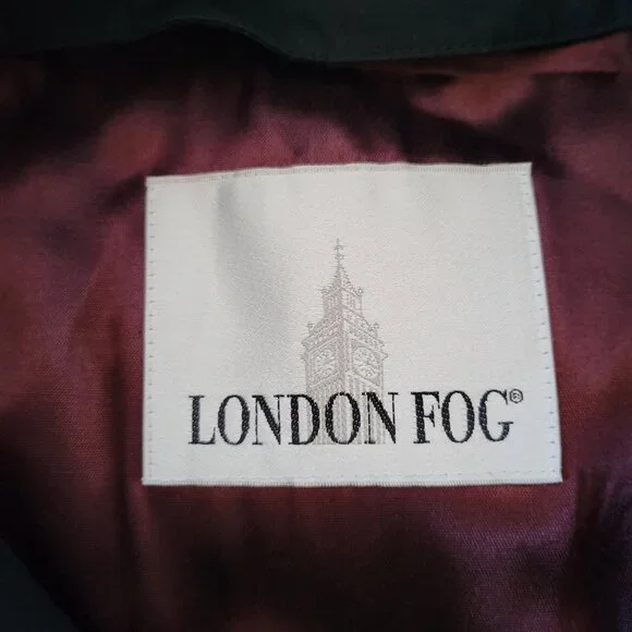 London Fog Men’s Sz 46 Long Black Trench Coat, Lined, Button Front, EUC